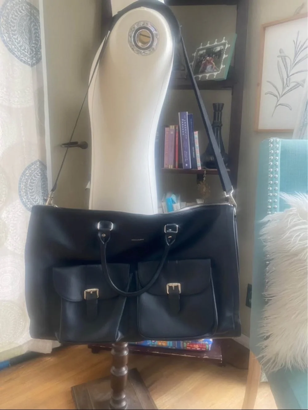 HOOK + ALBERT Black Leather Garment Weekender Bag